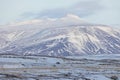 Beautiful landscape in the Icelandic high mountains near the famous Gulfoss in January 2023. Royalty Free Stock Photo