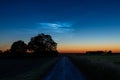 Country road below noctilucent clouds