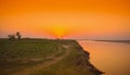Beautiful landscape image of sunset on river indus Royalty Free Stock Photo