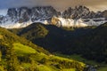 Beautiful landscape of Italian dolomites near Santa Magdalena