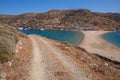 Beautiful landscape of the Kolona beach Kythnos island Cyclades Greece in June, 2021. Royalty Free Stock Photo