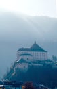 Beautiful landscape with Kufstein Fortress on a background of blurres mountains, Austria.