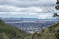 Beautiful landscape of la vieja brook at cross hill with bogota cityscape at background