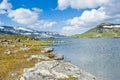 Beautiful landscape with Lake Finsevatnet and snowy mountains in Finse, Norway Royalty Free Stock Photo