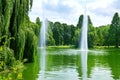 landscape with a lake with fountains and park Royalty Free Stock Photo