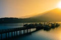 Beautiful landscape of lake level reflect fantasy dramatic sunrise  in Sun Moon Lake , Taiwan Royalty Free Stock Photo