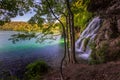 Landscape with lake and waterfall in Plitvice Lakes National Park, Croatia Royalty Free Stock Photo