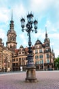 Beautiful landscape with a lantern on the square in the Old Town in Dresden, Germany