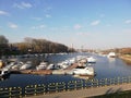 Beautiful landscape with many boats in the park Ada Ciganlija, Belgrade, Serbia