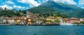 Spectacular panorama of Menaggio, beautiful town in Italy, with picturesque Lake Como and the Alps views.