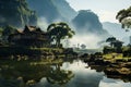 Beautiful landscape in the morning at Khao Sok National Park, Thailand. Generative AI