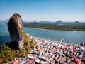 Beautiful landscape mosque sea and sky in summer at Punyi island, Ko Panyi or Koh Panyee, Muslim fisherman village Royalty Free Stock Photo