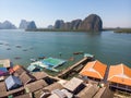 Beautiful landscape mosque sea and sky in summer at Punyi island, Ko Panyi or Koh Panyee, Muslim fisherman village Royalty Free Stock Photo