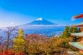 Beautiful landscape of mountain fuji around maple leaf tree in autumn season Royalty Free Stock Photo