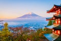 Beautiful landscape of mountain fuji with chureito pagoda around maple leaf tree in autumn season Royalty Free Stock Photo