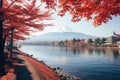 Beautiful landscape of mountain fuji with maple leaf tree around lake in autumn season, Colorful Autumn Season and Mount Fuji with Royalty Free Stock Photo