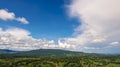 Beautiful landscape mountain green field grass meadow white cloud blue sky on sunny day. Majestic green scenery big mountain hill Royalty Free Stock Photo