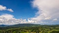 Beautiful landscape mountain green field grass meadow white cloud blue sky on sunny day. Majestic green scenery big mountain hill Royalty Free Stock Photo