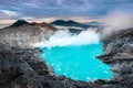 Beautiful Landscape mountain and green lake in the morning at Kawah Ijen volcano , East Java, Indonesia