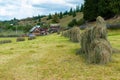 Beautiful landscape mountain hill meadow sunrise morning Bucovina village Romania Royalty Free Stock Photo