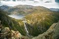 A beautiful landscape of a mountain lake in Folgefonna National Park in Norway. Overcast autumn day in mountains. Royalty Free Stock Photo