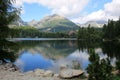 Beautiful landscape with mountain, lake, forest and house in High Tatras in Slovakia Royalty Free Stock Photo