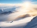 beautiful Landscape of mountain layer in morning sun ray and winter fog Royalty Free Stock Photo