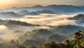 Beautiful Landscape of mountain layer in morning sun ray and winter fog at Doi Hua Mae Kham, Mae Salong Nai, Chiangrai, Thailand
