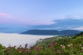 Beautiful landscape of mountain misty morning sunrise is the travel destination and famous place at Khao Kho district, Phetchabun Royalty Free Stock Photo