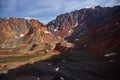 Beautiful landscape of mountain peaks, rivers and lakes. Wild nature of Altai Mountains. Clouds over mountain ranges. Russia,