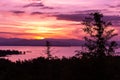 Landscape mountain range and purple sky at the sunset