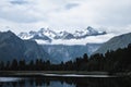 Beautiful landscape of the mountain and the reflection on the lake. Lake Matheson, Fox Glacier, New Zealand Royalty Free Stock Photo