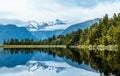 Beautiful landscape of the mountain and the reflection on the lake. Lake Matheson, Fox Glacier, New Zealand Royalty Free Stock Photo