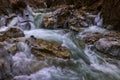 Landscape with a mountain river with small waterfalls in winter day in the canyon Royalty Free Stock Photo