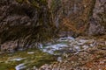 Landscape with a mountain river with small waterfalls in winter day in the canyon Royalty Free Stock Photo