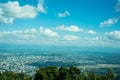 Beautiful landscape mountain view with green forest , blue sky, cloudy and the city. Royalty Free Stock Photo