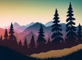 Beautiful landscape with mountains and coniferous forest. Vector illustration. Generative AI Royalty Free Stock Photo