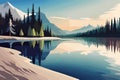 Beautiful landscape with mountains, forest and lake. Vector illustration, generative ai Royalty Free Stock Photo