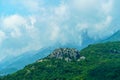 beautiful landscape in the mountains of Montenegro, the movement of clouds, a bright sunny day, a forest on the hillsides