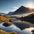 A beautiful landscape of mountains with the reflection on a lake in Scotland. Royalty Free Stock Photo