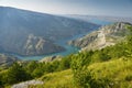 Beautiful landscape with mountains and a river on a sunny summer day with clouds. Sulak Canyon. Dagestan Royalty Free Stock Photo
