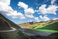 Beautiful landscape in the mountains at summer in daytime. Mountains at the sunset time. Azerbaijan, Caucasus. Khinalig