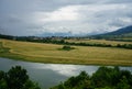 Beautiful landscape in nature and a dam with a boat in it. Asenovgrad, Plovdiv region, Europe, Bulgaria Royalty Free Stock Photo