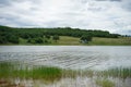 Beautiful landscape in nature and a dam with a boat in it. Asenovgrad, Plovdiv region, Europe, Bulgaria Royalty Free Stock Photo