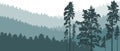 Beautiful landscape, nature. Silhouettes of forest, tall pines, fir trees. Vector illustration Royalty Free Stock Photo