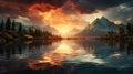 Beautiful landscape nature view sunrise morning with reflections light over water. Generative ai Royalty Free Stock Photo