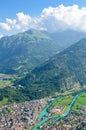Beautiful landscape near Interlaken taken with Aare river and Swiss Alps in background. Photographed from Harder Kulm, Switzerland