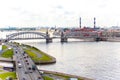 Beautiful landscape of Neva river and Bolsheokhtinsky bridge