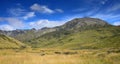 Beautiful landscape in New Zealand with yellow grassland and mountains. Molesworth station, South Island Royalty Free Stock Photo