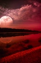 Night sky and super moon at riverside. Serenity nature backgroun Royalty Free Stock Photo